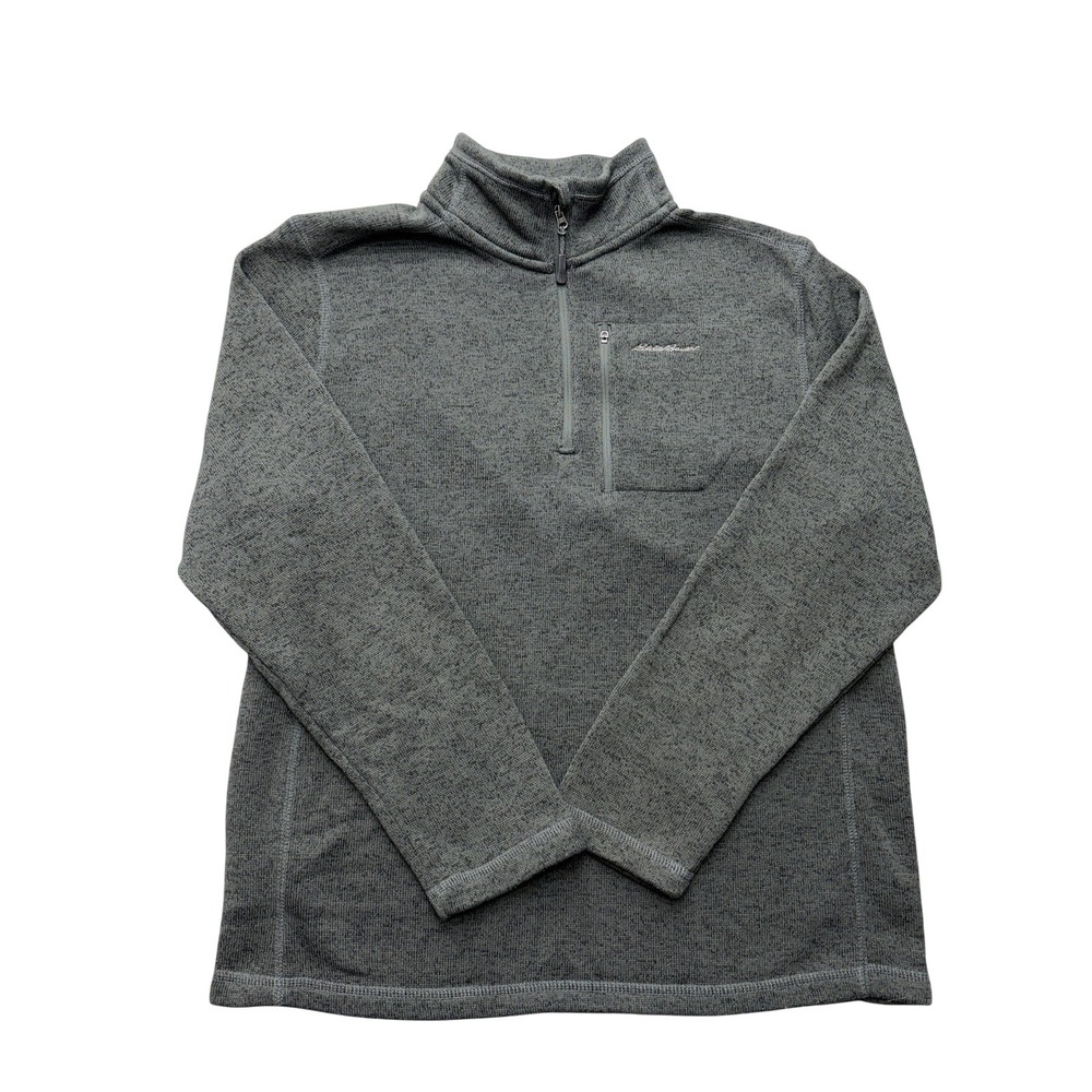 Eddie Bauer Pullover Mens Large Gray 1/4 Zip Fleece Mock Neck Hiking Sweater